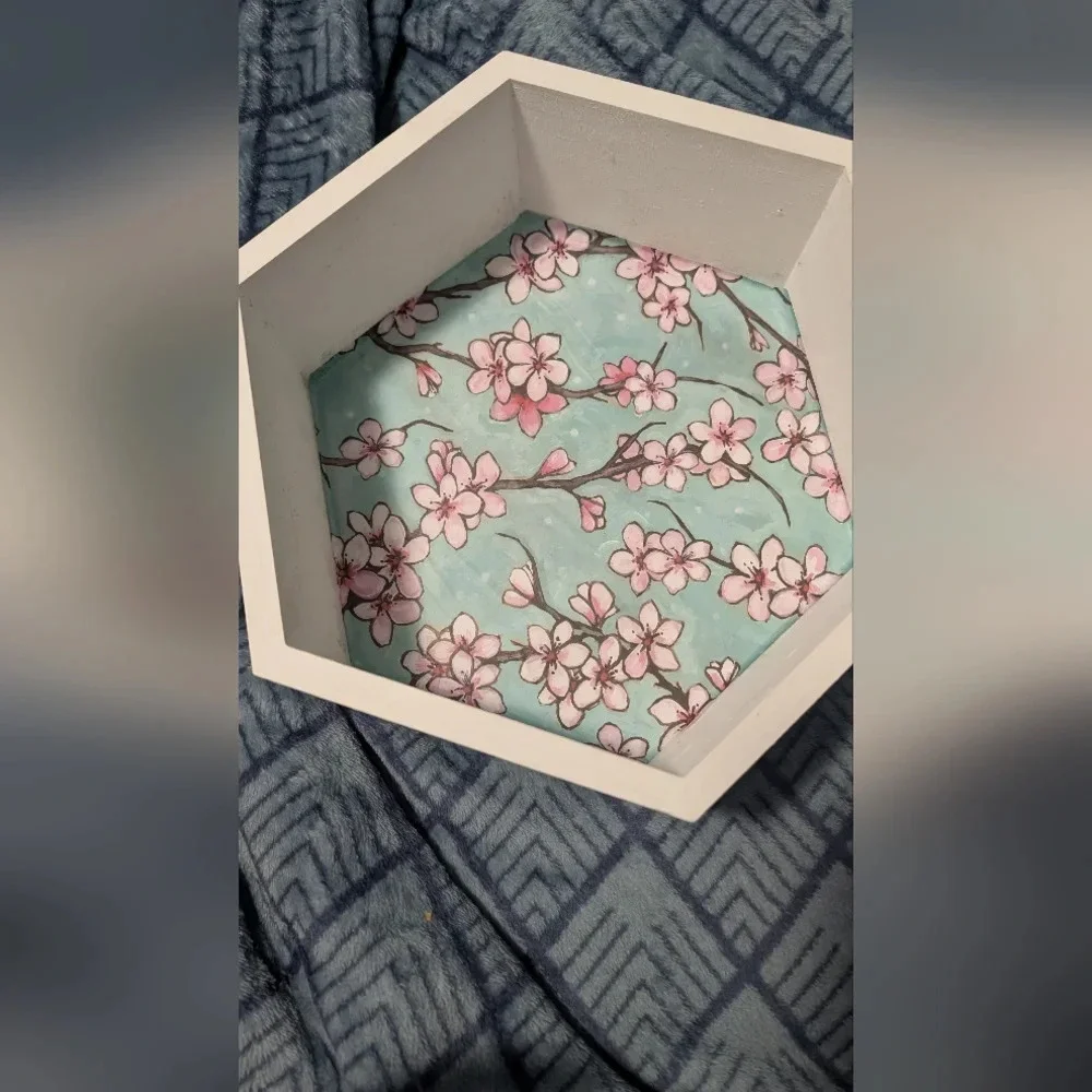 Handmade Cherry Blossom Hexagon Wall Decor (EUC)